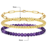 3Pcs 4MM Stone Bracelet Charm Cable Chain Set Women Men Multi-layer Bangle