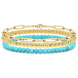 3Pcs 4MM Stone Bracelet Charm Cable Chain Set Women Men Multi-layer Bangle