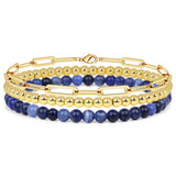3Pcs 4MM Stone Bracelet Charm Cable Chain Set Women Men Multi-layer Bangle