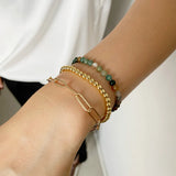 3Pcs 4MM Stone Bracelet Charm Cable Chain Set Women Men Multi-layer Bangle