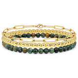 3Pcs 4MM Stone Bracelet Charm Cable Chain Set Women Men Multi-layer Bangle