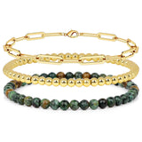 3Pcs 4MM Stone Bracelet Charm Cable Chain Set Women Men Multi-layer Bangle