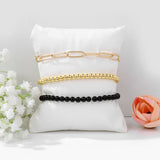 3Pcs 4MM Stone Bracelet Charm Cable Chain Set Women Men Multi-layer Bangle