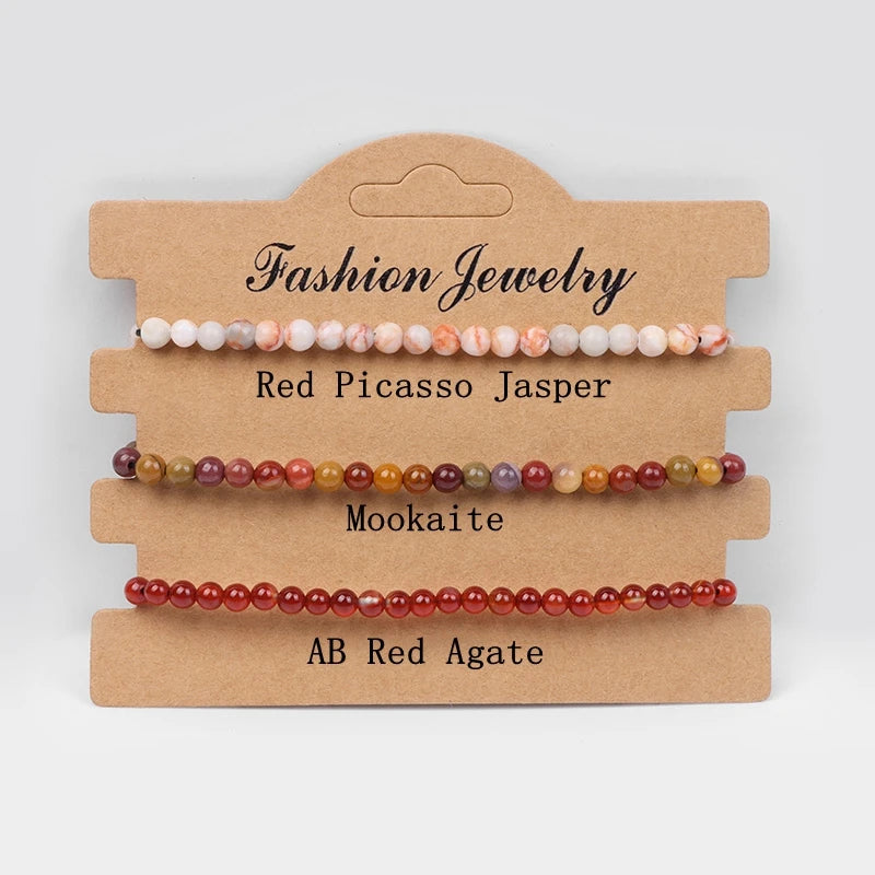 Adjustable 4MM Beads Bracelet Set Natural Agates Stone Rope Braided Bracelets