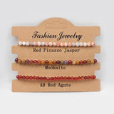 Adjustable 4MM Beads Bracelet Set Natural Agates Stone Rope Braided Bracelets
