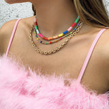Boho Colorful Polymer Clay Choker Necklace Set