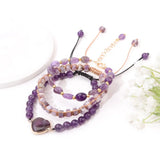 3Pcs Natural Amethysts Bracelet Set For Women Gem Quartzs Stone Multilayer