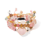 3Pcs Natural Amethysts Bracelet Set For Women Gem Quartzs Stone Multilayer