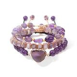 3Pcs Natural Amethysts Bracelet Set For Women Gem Quartzs Stone Multilayer