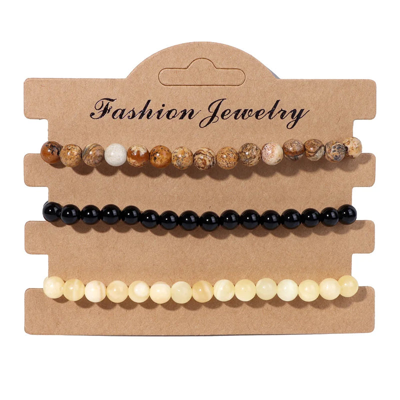 3Pcs Natural Stone Beaded Bracelet 6mm Beads for Women Men Party Gift