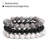 3Pcs Natural Stone Bracelet Set Rhodonite Rose Pink Quartz Turquois