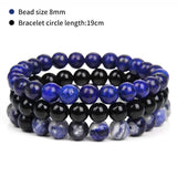 3Pcs Natural Stone Bracelet Set Rhodonite Rose Pink Quartz Turquois