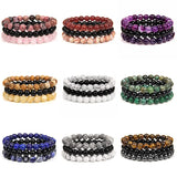 3Pcs Stone Bracelets Set 8MM Rose Quartz Amethyst Sodalite Hematite