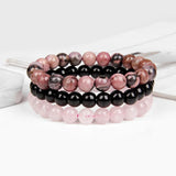 3Pcs Stone Bracelets Set 8MM Rose Quartz Amethyst Sodalite Hematite