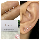 925 Silver Zircon Earrings Set Girl Gift Cartilage Piercing Dainty aretes R5