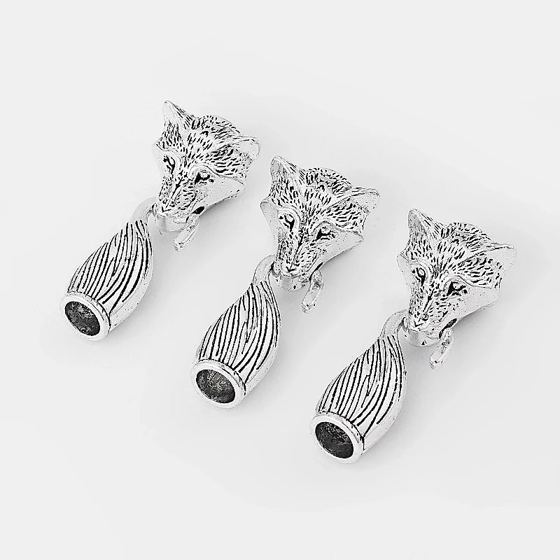 3 Sets Wolf Head End Cap Tail Hook for 8mm Round Leather Cord Bracelet Making