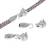 3 Sets Wolf Head End Cap Tail Hook for 8mm Round Leather Cord Bracelet Making