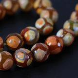 Wholesale 12mm Dyed Orange Football Tibetan Dzi Onxy Faceted Round Loose Beads
