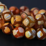 Wholesale 12mm Dyed Orange Football Tibetan Dzi Onxy Faceted Round Loose Beads