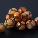 Wholesale 12mm Dyed Orange Football Tibetan Dzi Onxy Faceted Round Loose Beads