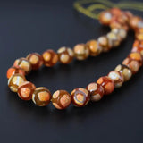 Wholesale 12mm Dyed Orange Football Tibetan Dzi Onxy Faceted Round Loose Beads