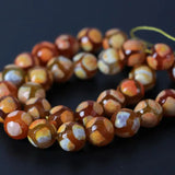 Wholesale 12mm Dyed Orange Football Tibetan Dzi Onxy Faceted Round Loose Beads