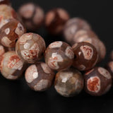 Wholesale 12mm Red Football Dzi Onyx Faceted Round Beads