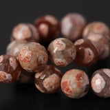 Wholesale 12mm Red Football Dzi Onyx Faceted Round Beads