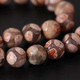 Wholesale 12mm Red Football Dzi Onyx Faceted Round Beads