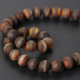 3Strands 4-12MM Rust Brown One Line Stripe Tibetan Dzi Onxy Beads