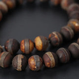 3Strands 4-12MM Rust Brown One Line Stripe Tibetan Dzi Onxy Beads