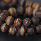 3Strands 4-12MM Rust Brown One Line Stripe Tibetan Dzi Onxy Beads