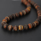 3Strands 4-12MM Rust Brown One Line Stripe Tibetan Dzi Onxy Beads