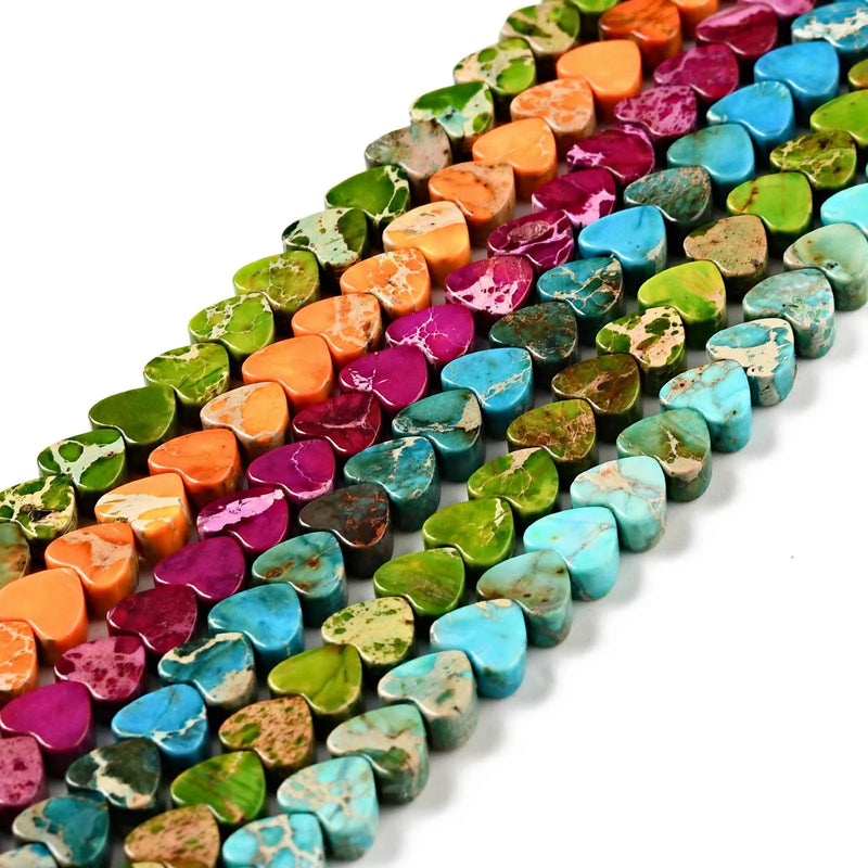 Natural Stone Heart Beads Strand Colorful Jewelry Making 6x6~6.5x3mm
