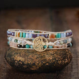 3Strands Natural Stone Wrap Bracelet with Tree of Life Charms