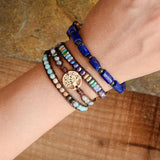 3Strands Natural Stone Wrap Bracelet with Tree of Life Charms