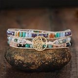 3Strands Natural Stone Wrap Bracelet with Tree of Life Charms