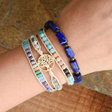 3Strands Natural Stone Wrap Bracelet with Tree of Life Charms