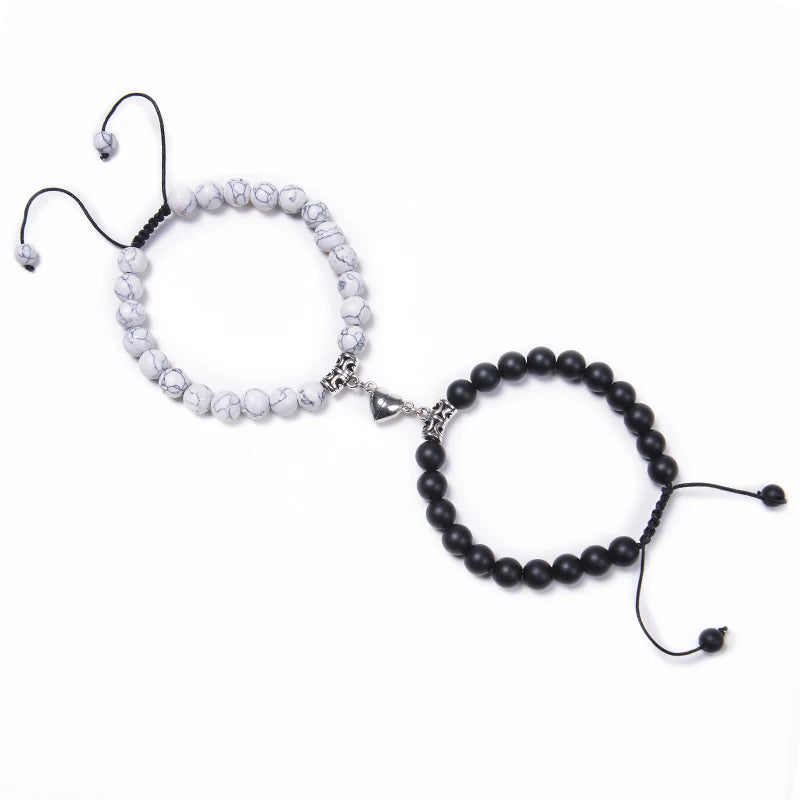 2pcs/set Heart Shape Magnet Couple Bracelet Natural Stone Beads Jewelry Gift