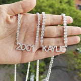 9mm Letters Name Necklace Zirconia Angel Number Tennis Chain