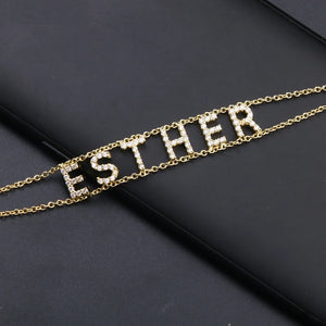 3UMeter Crystal Name Necklace Personalize Choker Necklace Pendant Heart Necklace