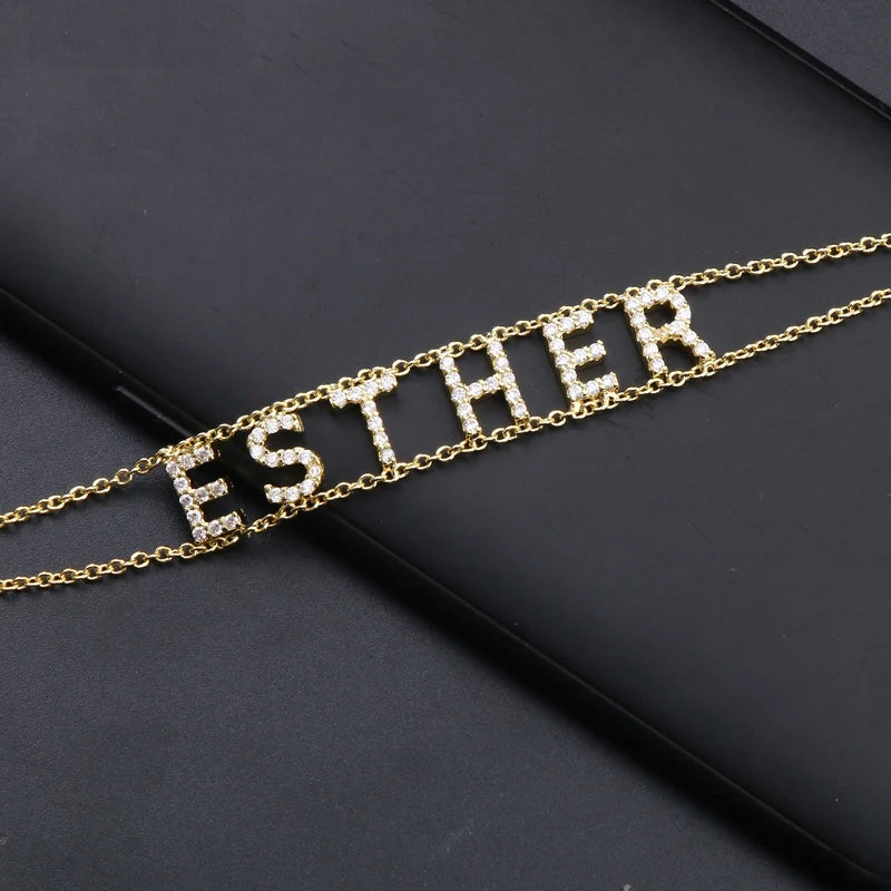 3UMeter Crystal Name Necklace Personalize Choker Necklace Pendant Heart Necklace