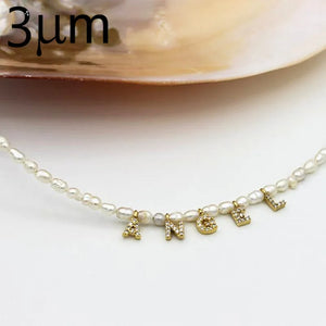 Crystal Name Necklace pearl Personalize Choker Necklace Women Copper Pendant