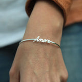 Personalized Name Bracelet Cuff Bangle Rose Stainless Steel Jewelry