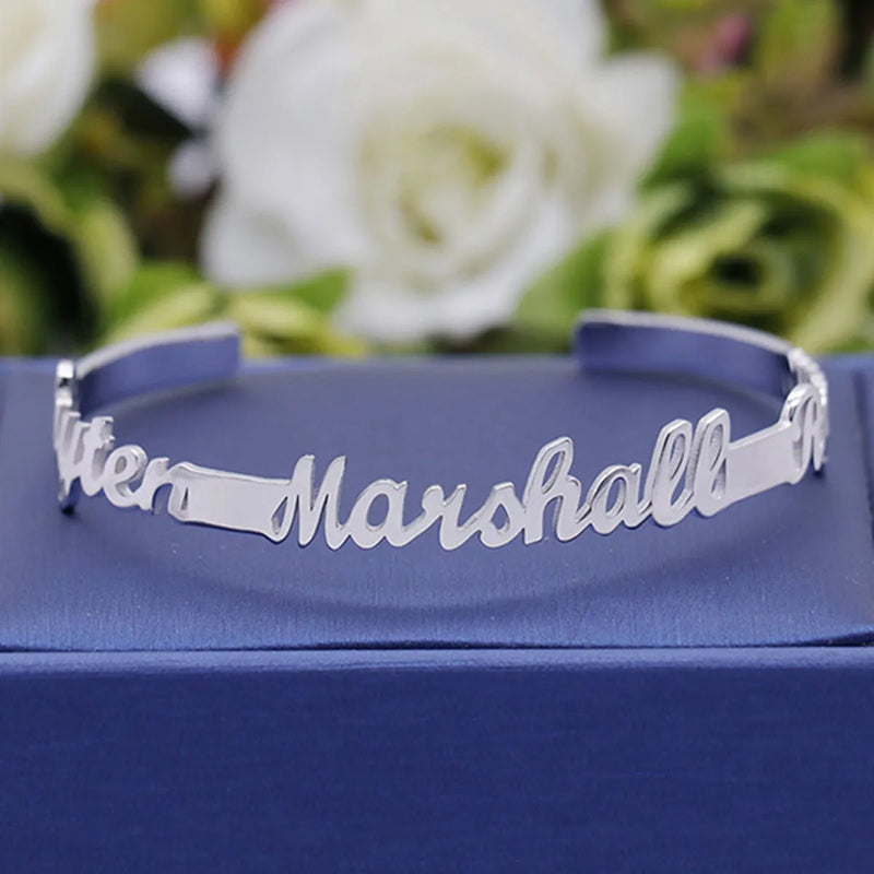 Personalized Name Bracelet Cuff Bangle Rose Stainless Steel Jewelry