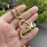 3UMeter Heart Butterfly Name Necklace Personalized Family Nameplate Pendant
