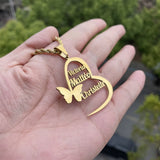 3UMeter Heart Butterfly Name Necklace Personalized Family Nameplate Pendant