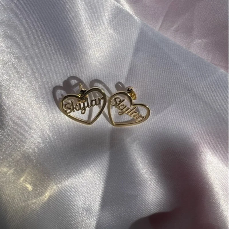 3UMeter Heart Name Stud Earrings For Girl Kid Stainless Steel Gift