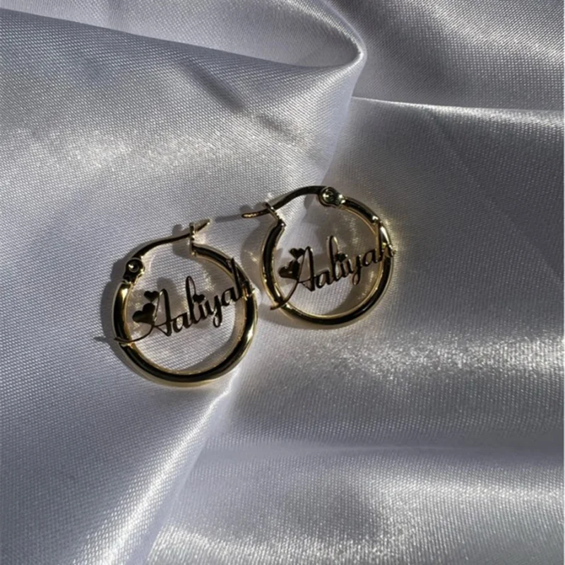 20mm Twist Name Hoop Earrings Stainless Steel Girl Gift