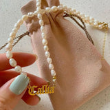 Personalized Stainless Steel Name Necklace with Pearl Chain